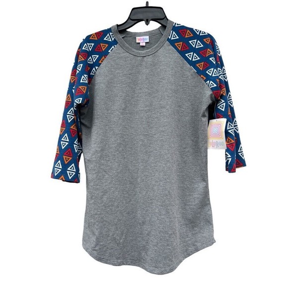 SIze Small LULAROE GRAY Geometric RANDY BASEBALL RAGLAN 3/4 SLEEVE Shirt NWT - Picture 1 of 4